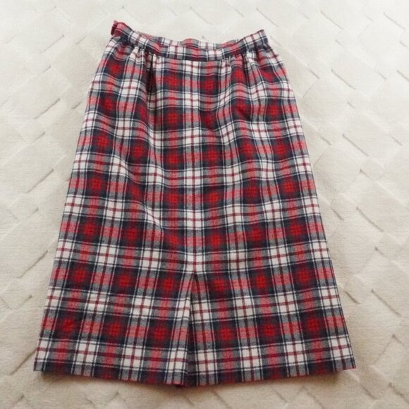 Pendleton Red and White Plaid Wool Midi Skirt - Picture 7 of 8